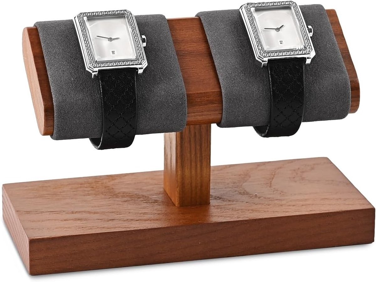 Houten Horlogedoos voor 2 Horloges met Opbergruimte en Luxe Afwerking in Grijs