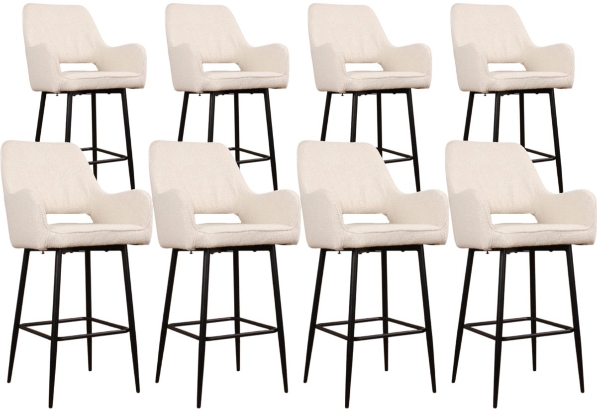 DS4U® - Lenon barkruk 65 cm - Set van 8 - Ivoor - Boucle - Met armleuning