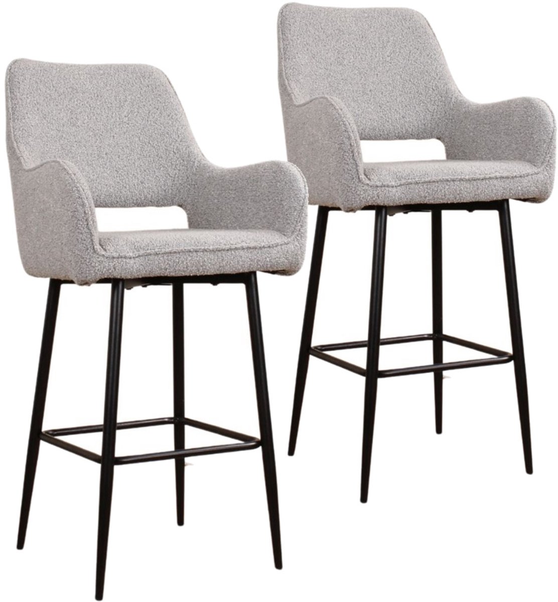 DS4U® - Lenon barkruk 65 cm - Set van 2 - Grijs - Boucle - Met armleuning