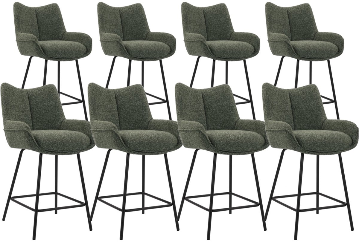 DS4U® - Ivan barkruk 65 cm - Set van 8 - Groen - Stof - Met armleuning