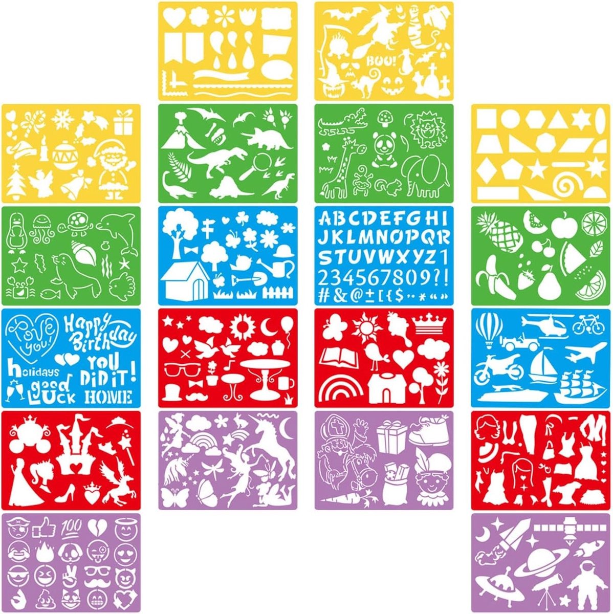 Set van 20 kleurrijke plastic tekenmalen voor precisie en creativiteit in kunst en ontwerp