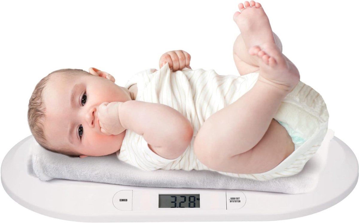 Allvia® Baby Weegschaal - Hangweegschaal - Babyweegschaal - Weegt tot 20KG - LCD-Scherm, Tarrafunctie, Automatisch - Wit - 33cm x 55cm x 4cm
