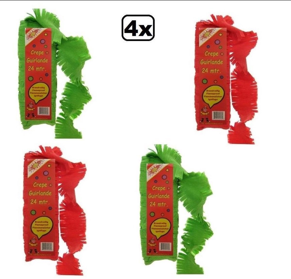 4 stuks Crepe guirlande brandveilig rood/groen 24 meter