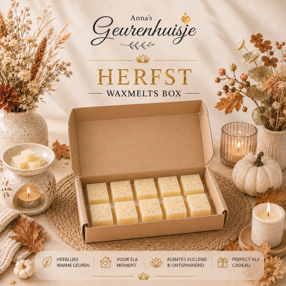 Anna's Geurenhuisje - Waxmelts - Herfstbox - Handmade - Geinspireerde geuren - Herfst geuren - Dierproefvrij - Huisparfum - Geurkaars - voor in geurbrander