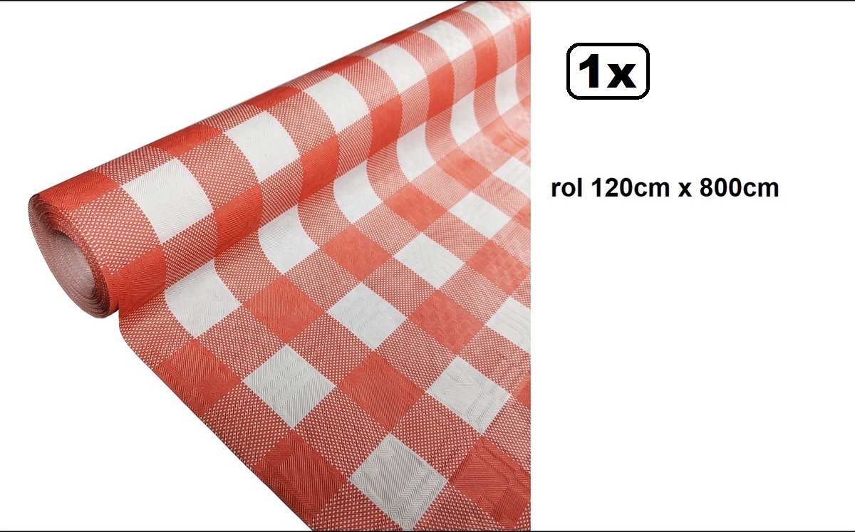 1x Tafelrol tafelkleed Boerenbont rood/wit 120cm x 800cm papier - ruit diner food festival eten fun thema feest party