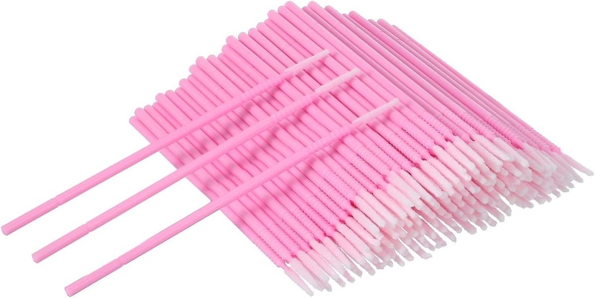 Set van 200 Wegwerp Microbrush Applicator Penselen voor Wimperextensions en Make-up Hygiëne - 10 cm Lange Schoonmaakstokken in Roze voor Precisie en Comfort