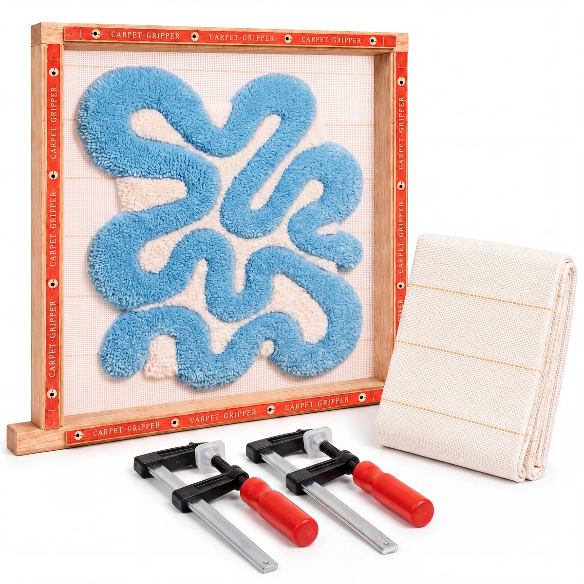 Tufting Kit - Frame 60x60 cm - Tuftdoek - Monks Cloth 70x70 cm - Spijkers - 2 Stevige Klemmen - Crafts&Co®