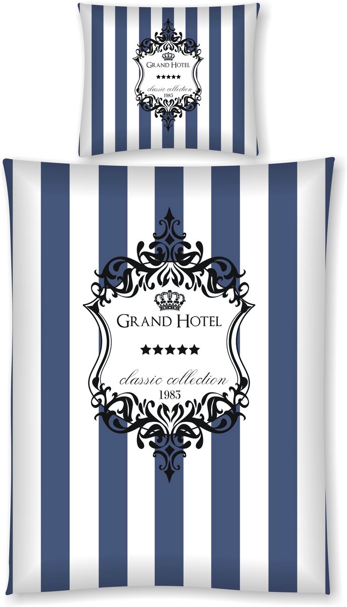 Padiro dekbedovertrek 135 x 200 cm - blauw - klassiek hotelstijl - 100% katoen - met 1 kussensloop 80 x 80 cm