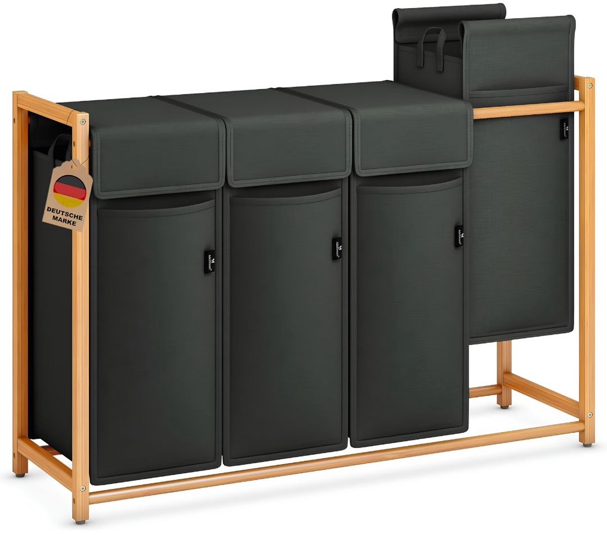 TYR® Wasmand - 200L - Wasmand 4 Vakken - Wasmanden - Donkergrijs - 54cm x 36cm x 83cm
