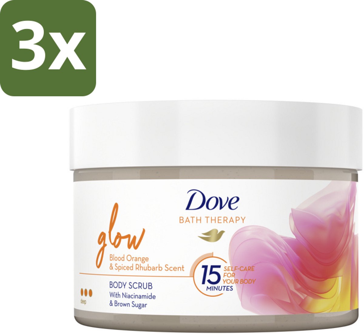 Dove Bath Therapy Glow - Bodyscrub - Bloedsinaasappel & Rabarber - 295 ml - Bulkverpakking - 3 stuks