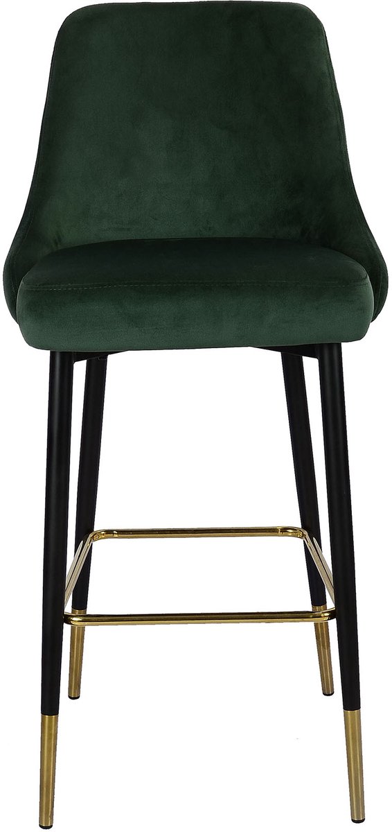 Padiro barkruk - groen - fluweel - met rugleuning - ijzeren onderstel - zithoogte 75 cm