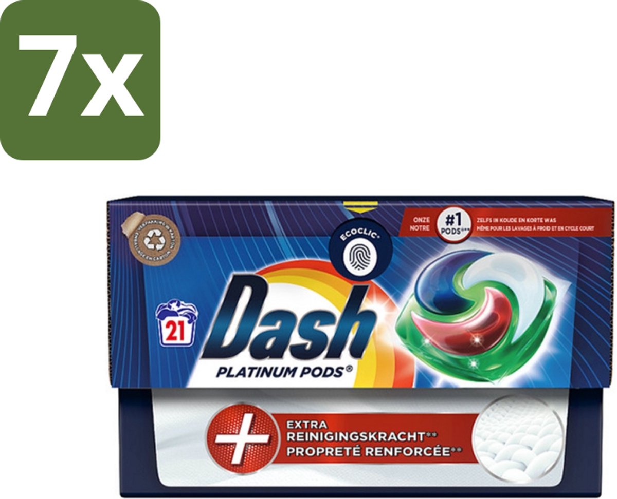 Dash Platinum - Wasmiddel Capsules - Witte en Gekleurde Was - 21 Wasbeurten - Bulkverpakking - 7 stuks