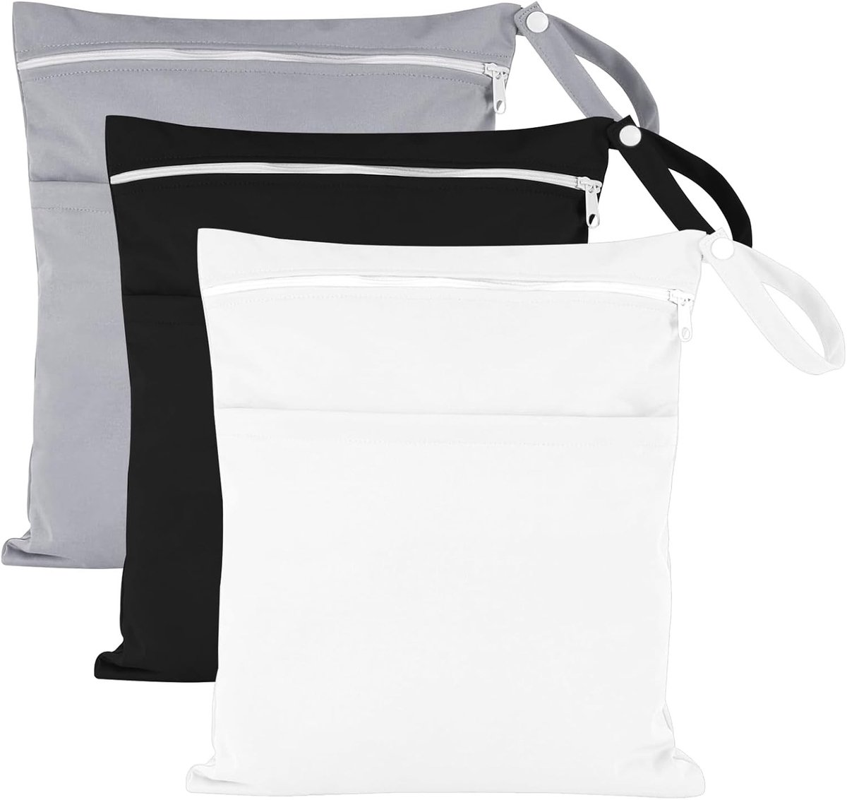 3-Pack Waterdichte Luiertas voor Peuters, Ideaal voor 8-10 Droge Luiers of 3 Nat Bikinis, Perfect voor Reizen en Dagelijkse Activiteiten in Zwart, Wit en Grijs