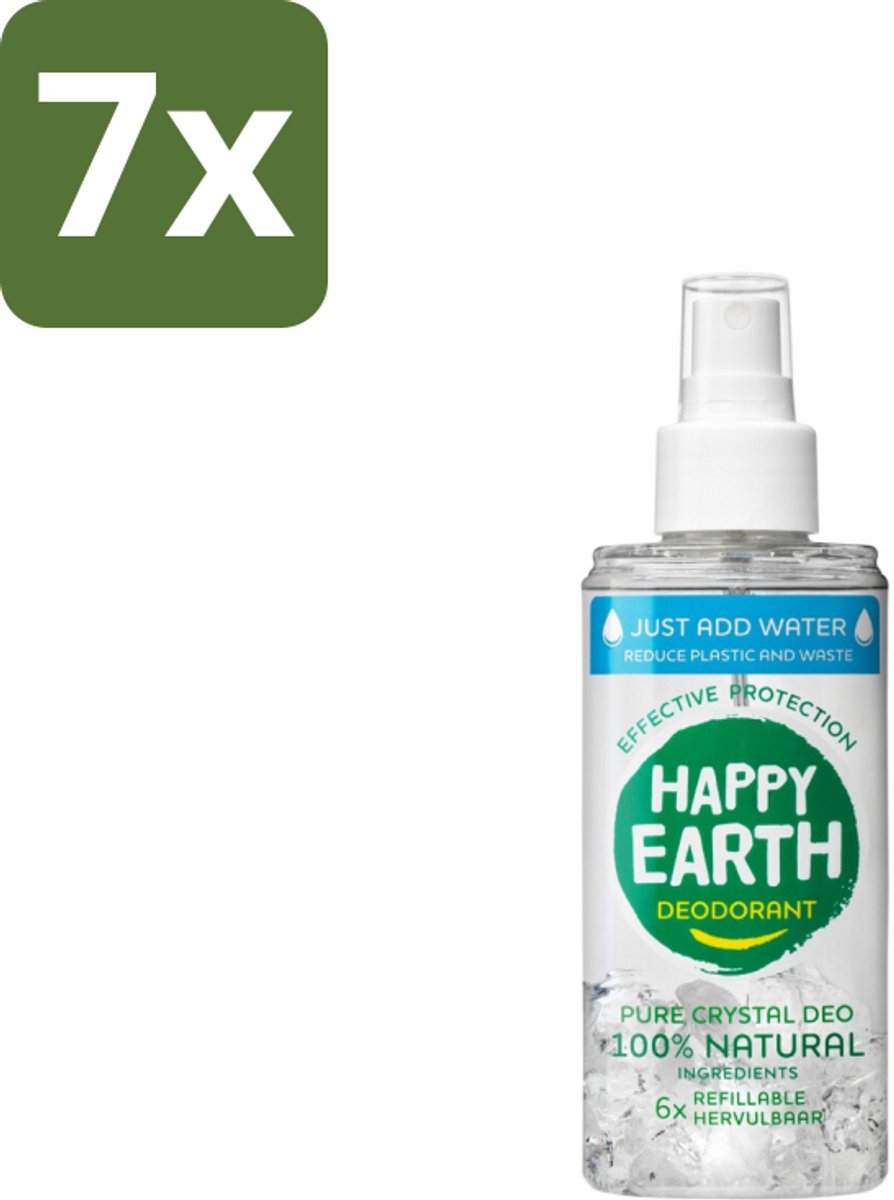 Happy Earth – Deodorant Just-Add-Water Spray – 100% Natuurlijk Unscented – 100 ml - Bulkverpakking - 7 stuks
