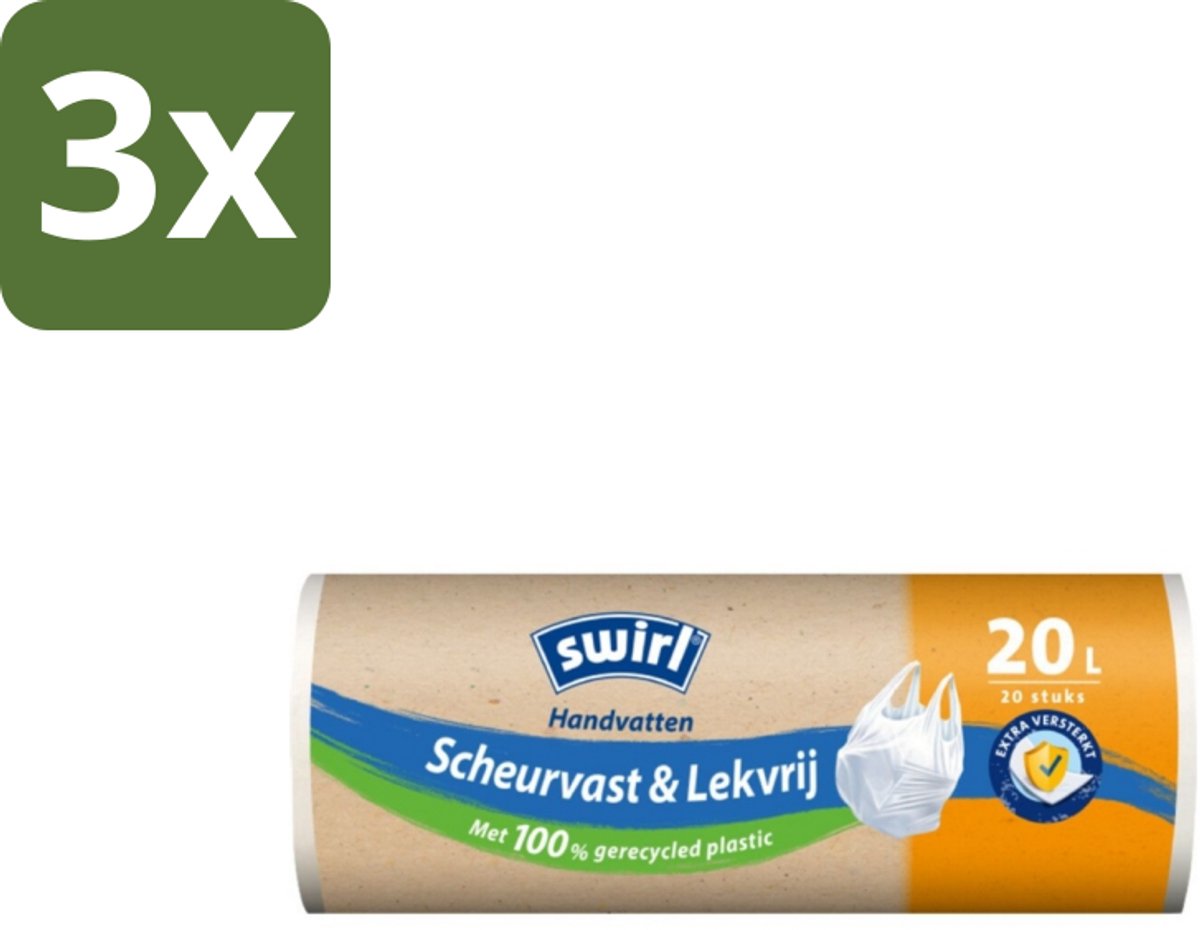 Swirl – Pedaalemmerzakken – 20 L – Handvat – 20 zakken - Bulkverpakking - 3 stuks