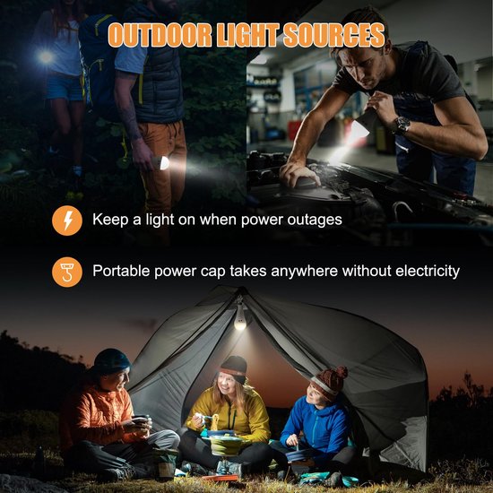 Oplaadbare lamp 2 stuks - E27 oplaadbare lamp met afstandsbediening - 7w 2000mah dimbare lamp - Oplaadbare lampen voor binnen - Oplaadbare campinglamp - Werkt bij stroomuitval — afbeelding 5