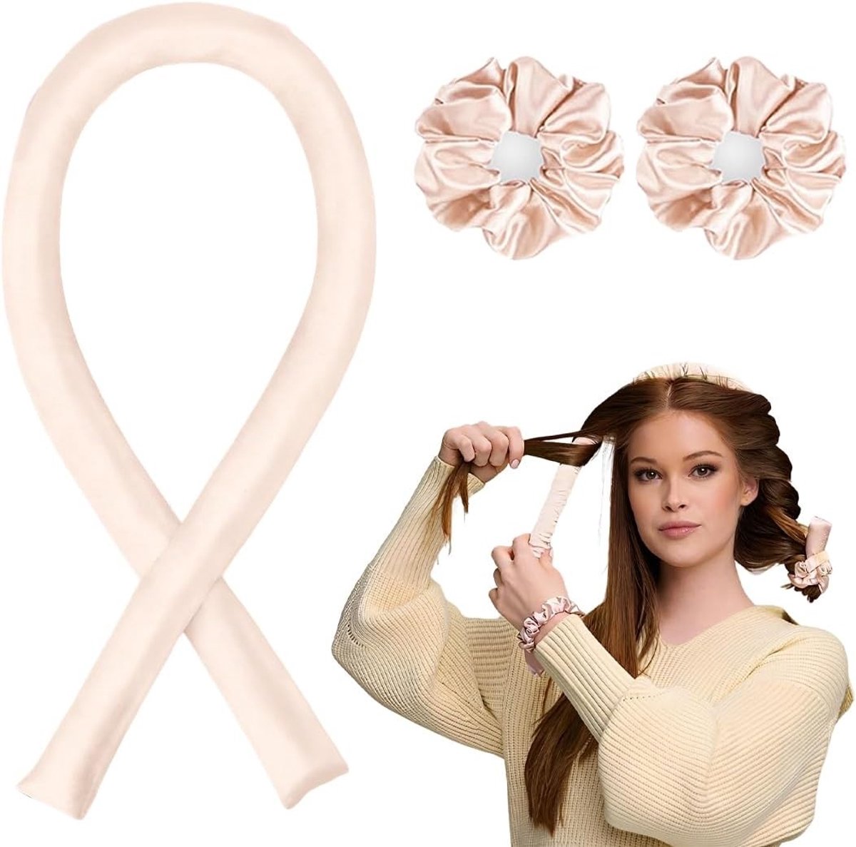 Zachte Haarrollers zonder Hitte - 3 Stuks Padded Fabric Curlers voor Natuurlijke Krullen - Ideaal voor Dagelijks Gebruik, Styling en Thuis in Nude Roze