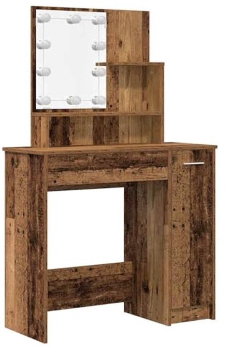 LED Verlichte Make-up Tafel Set - Dresser met Oude Houten Kleur