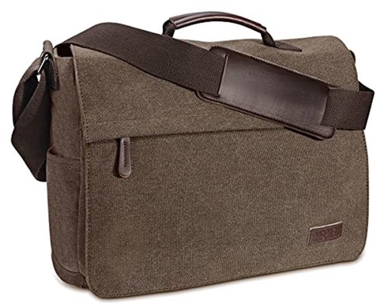 Heren Schoudertas van Hoogwaardig Vintage Canvas voor 15,6 Inch Laptop