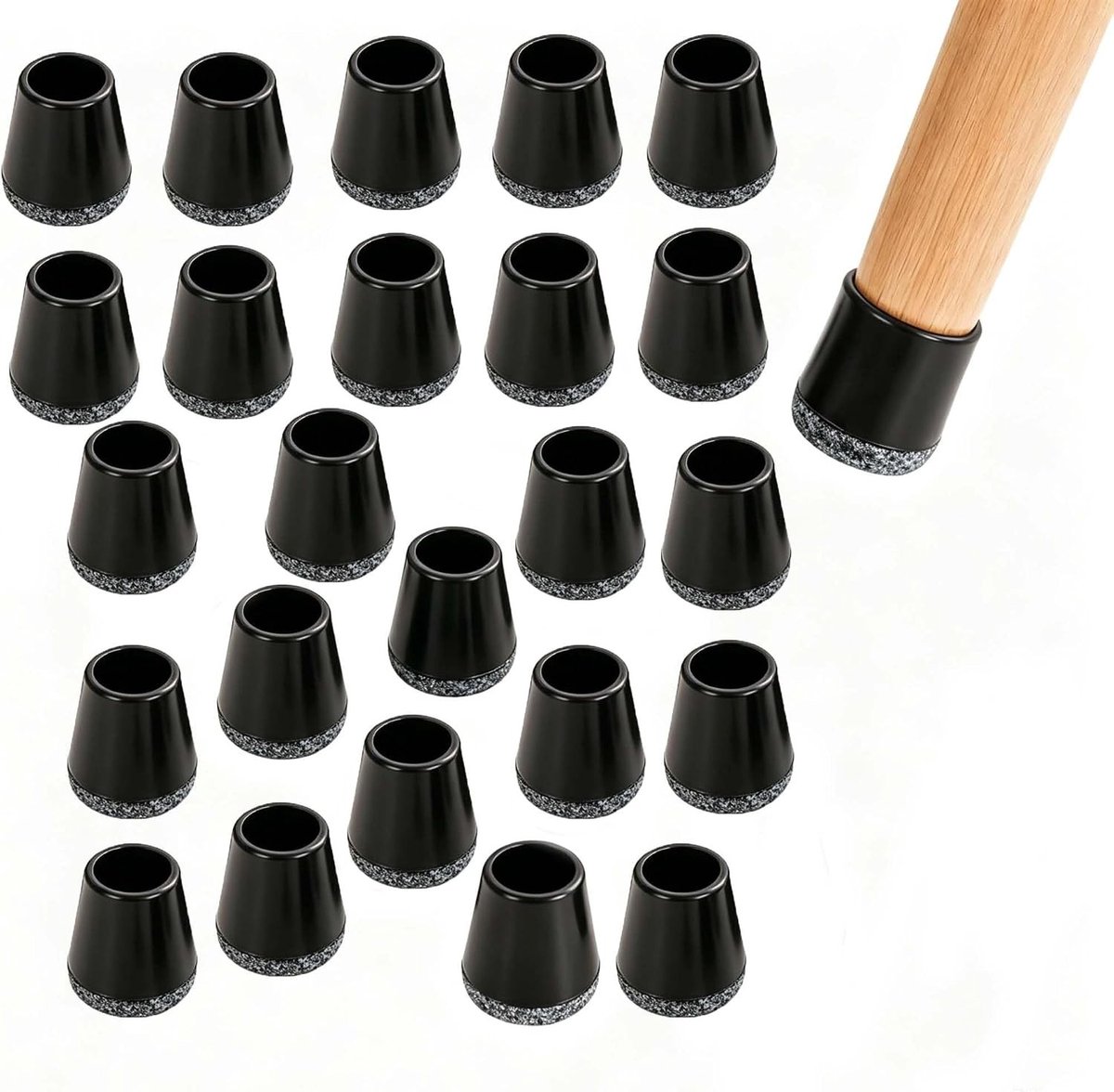 Ronde stoelpootdoppen set van 24 stuks, stoelsokken en rubberen voetjes voor bescherming tegen krassen, zwart, 23 mm, ideaal voor meubels en vloeren