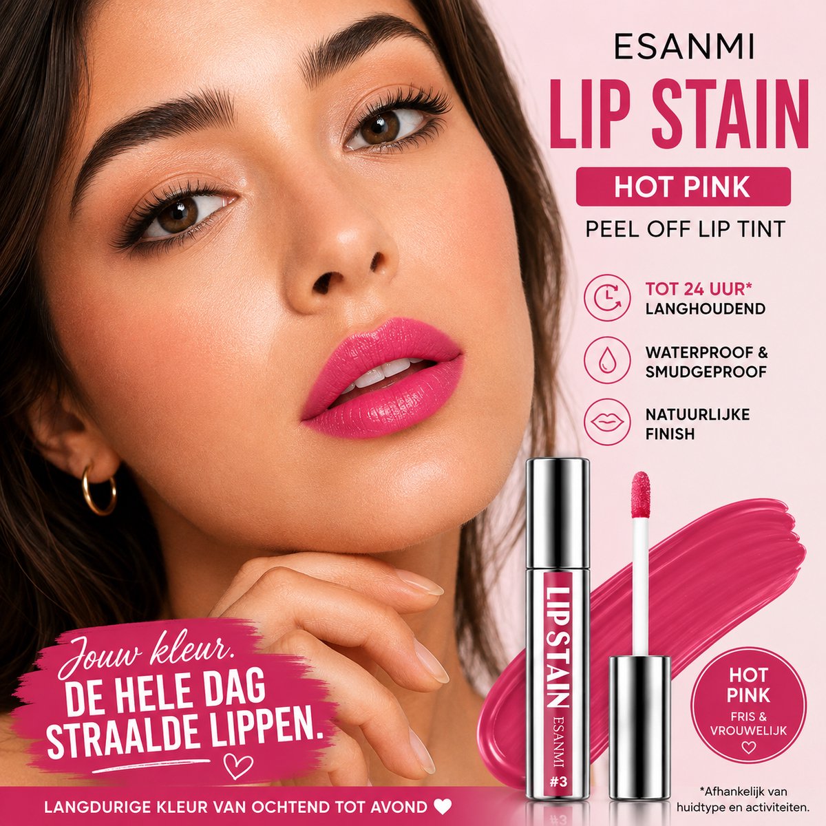 Lip Stain - Hot Pink – Waterproof Peel Off Lip Tint – Complete Set - Tot 24 Uur Perfecte Lipkleur – Smudgeproof – ESANMI