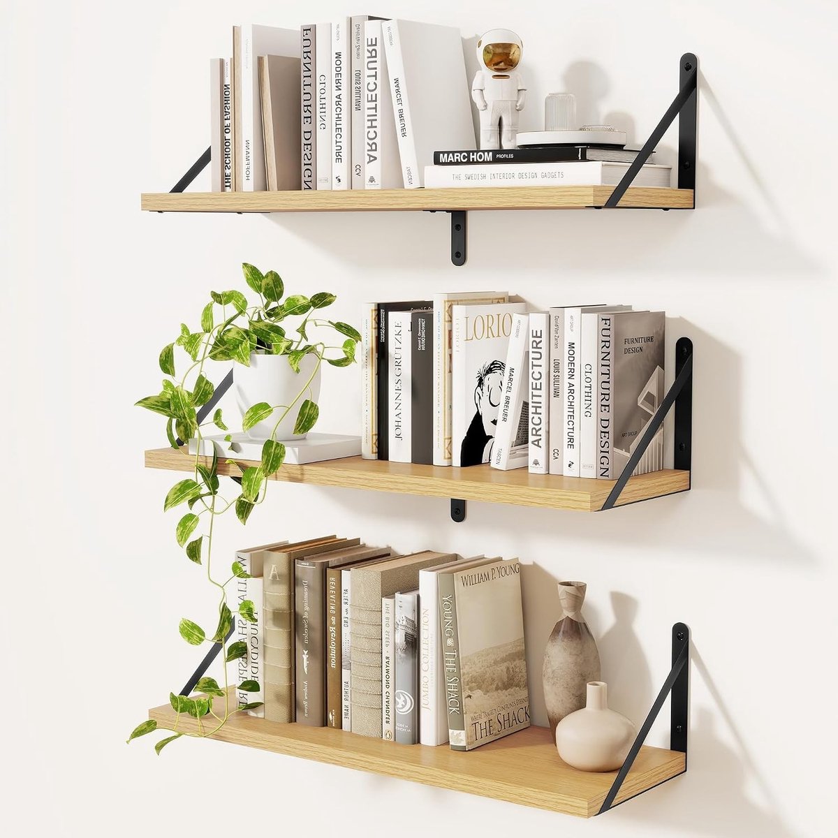 Wandplankenset van Eikenhout, 3 Stuks, Ideaal voor Keuken, Badkamer en Woonkamer, 60 cm x 20 cm