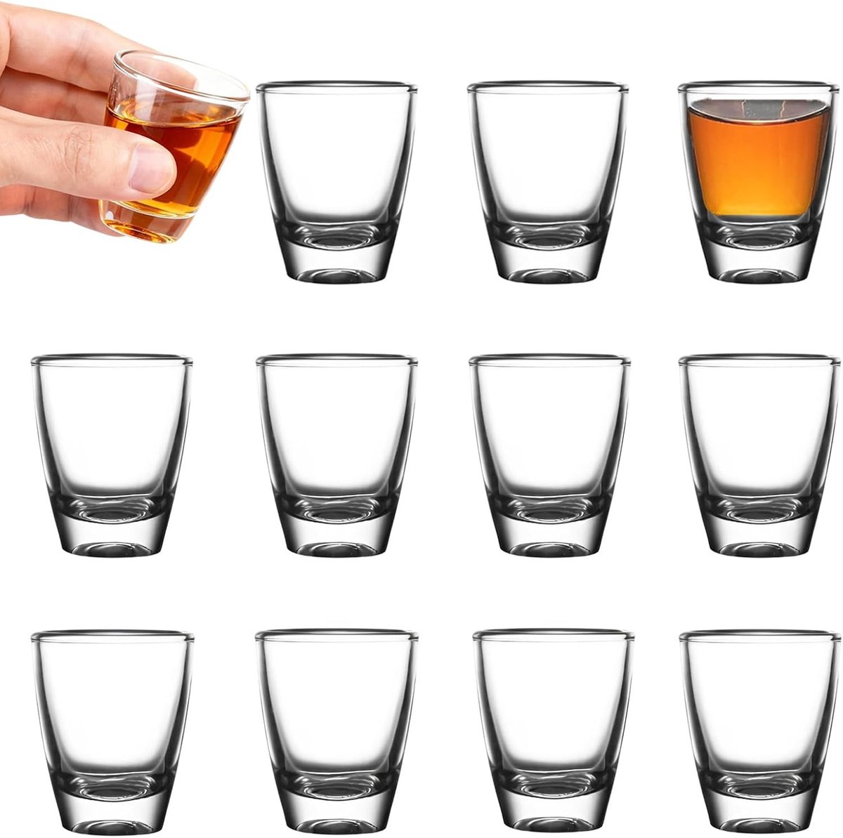 Set van 12 Eivormige Shotglazen van Gelaagd Glas, Stevige Bodem, Vaatwasmachinebestendig, Perfect voor Drankjes zoals Vodka en Tequila