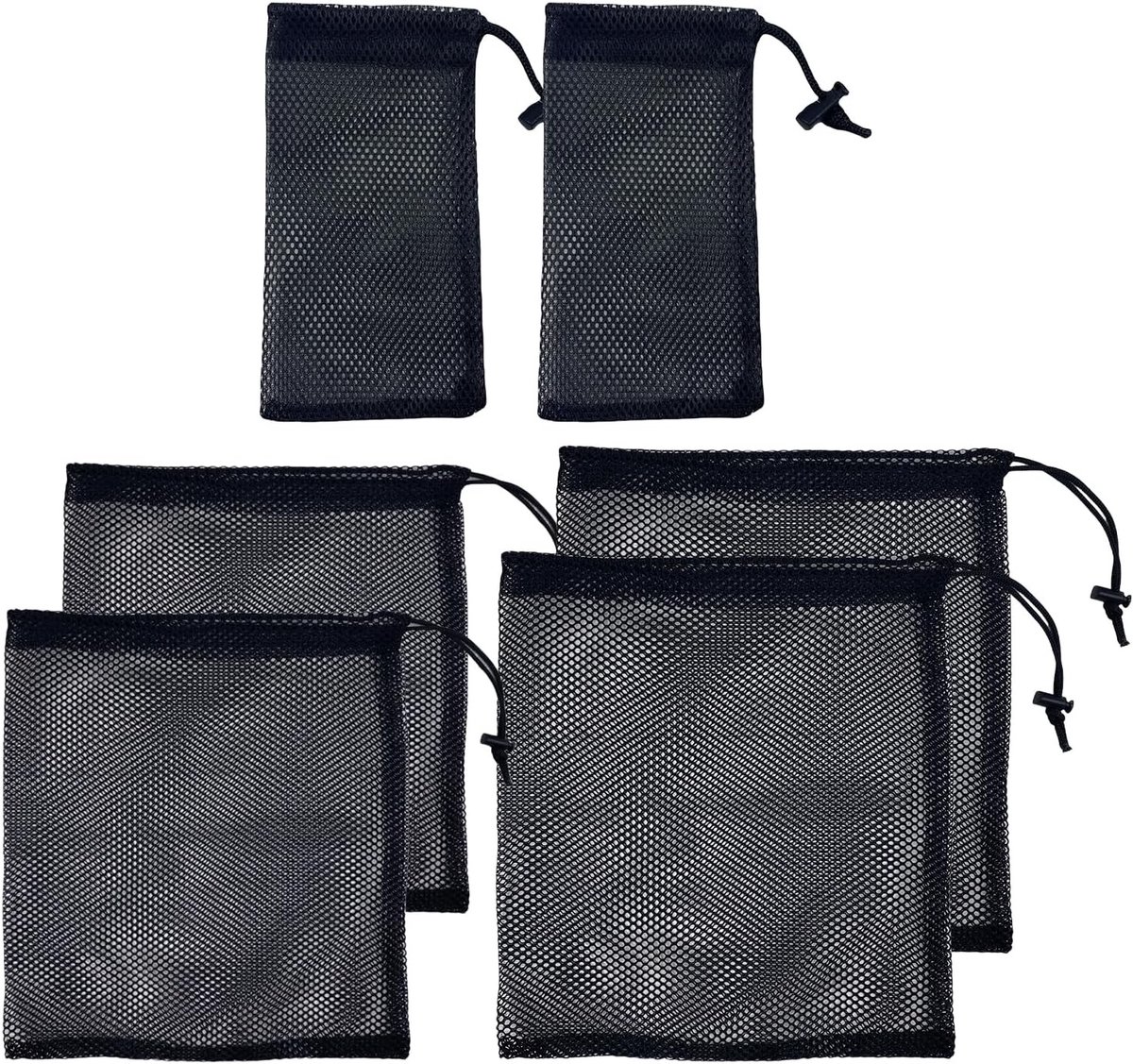 Zwarte Nylon Trekkoord Mesh Tas voor Reizen, Cosmetica, Sportuitrusting en Speelgoedopslag - 6 Stuks