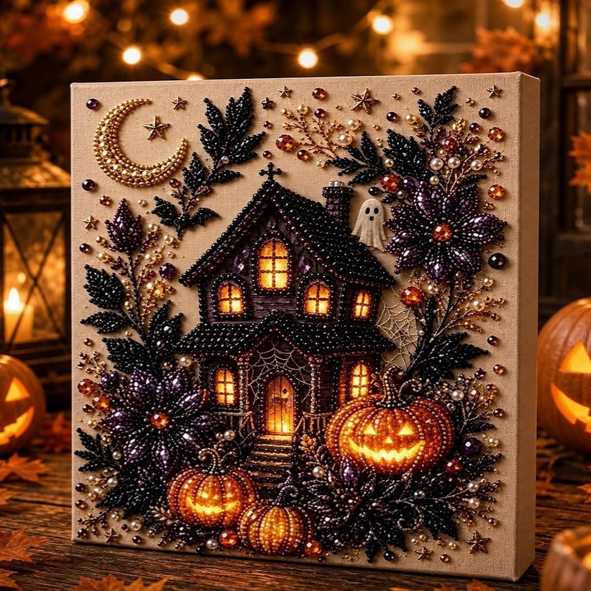 Casalora® Halloween Parel Diamond Painting – DIY 3D Spook Kunstwerk – Ronde Halloween Decoratie op Canvas – Creatieve Hobby voor Volwassenen – Halloween Wanddecoratie – 20 × 20 cm