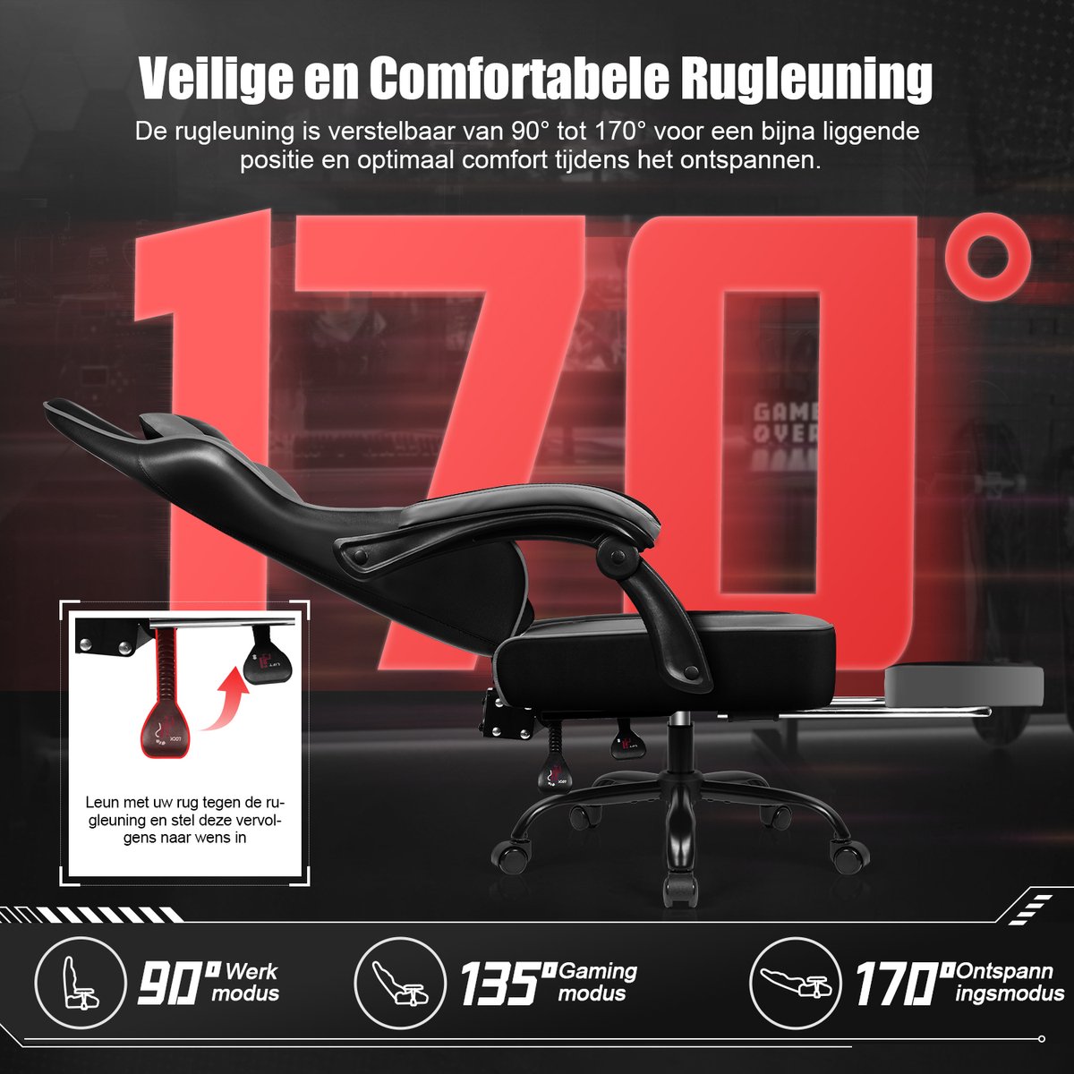 Fukstern Gaming Stoel Ergonomisch met Verstelbare Rugleuning - afbeelding 3