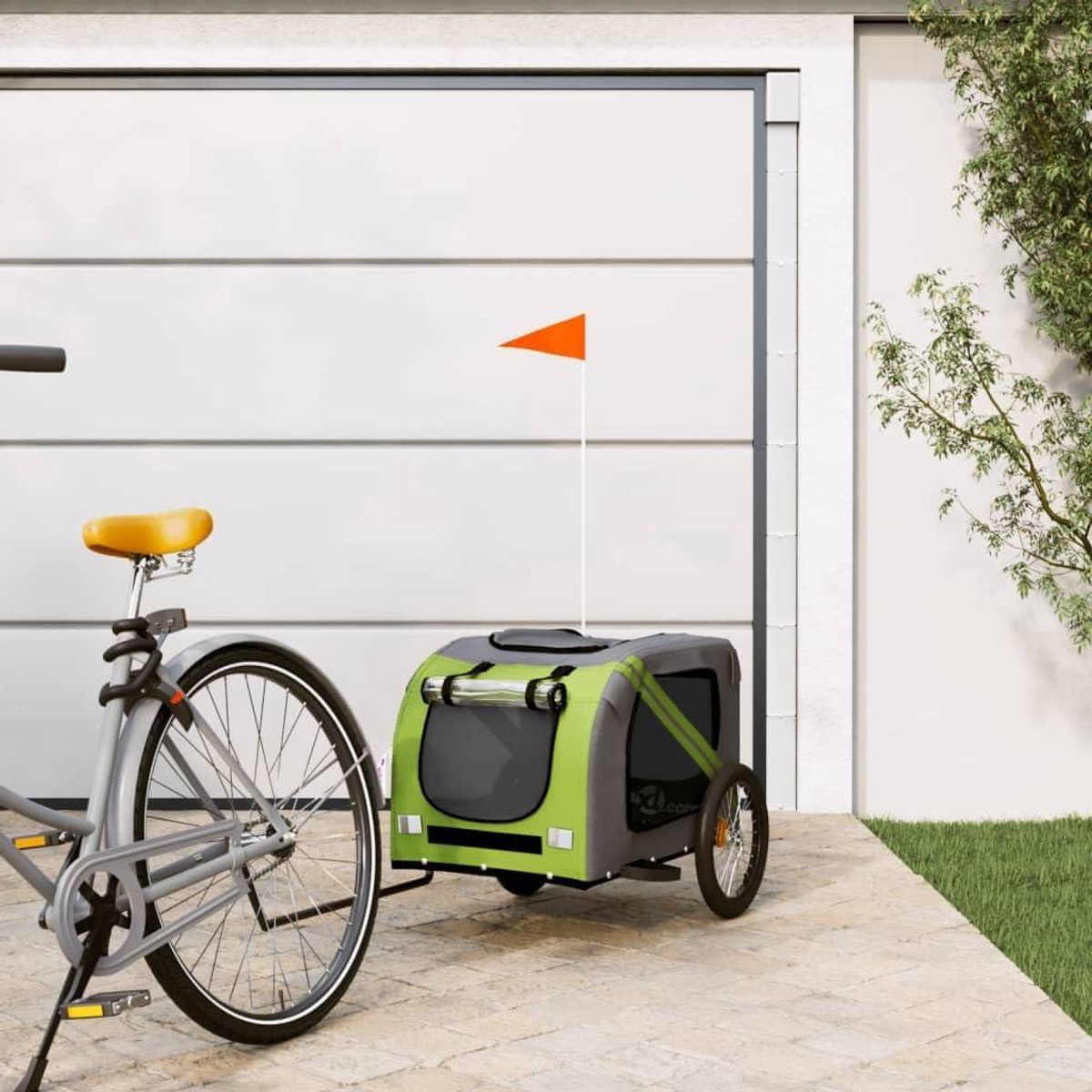 Fietskar Hond - Hondenkar Aanhanger - Comfortabel Reizen - Robuust IJzeren Frame - 133.5 cm Lengte - Groen Grijs