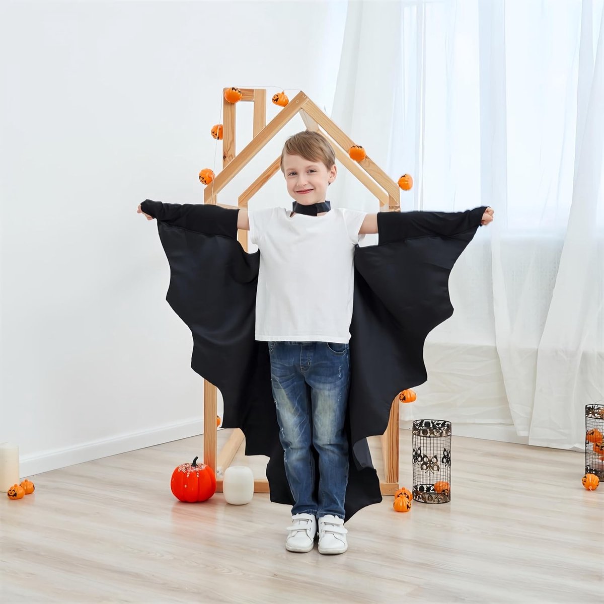 Batvleugels Cape voor Kinderen - Halloween Kostuum met Pruik, Vleermuis Outfit en Accessoires