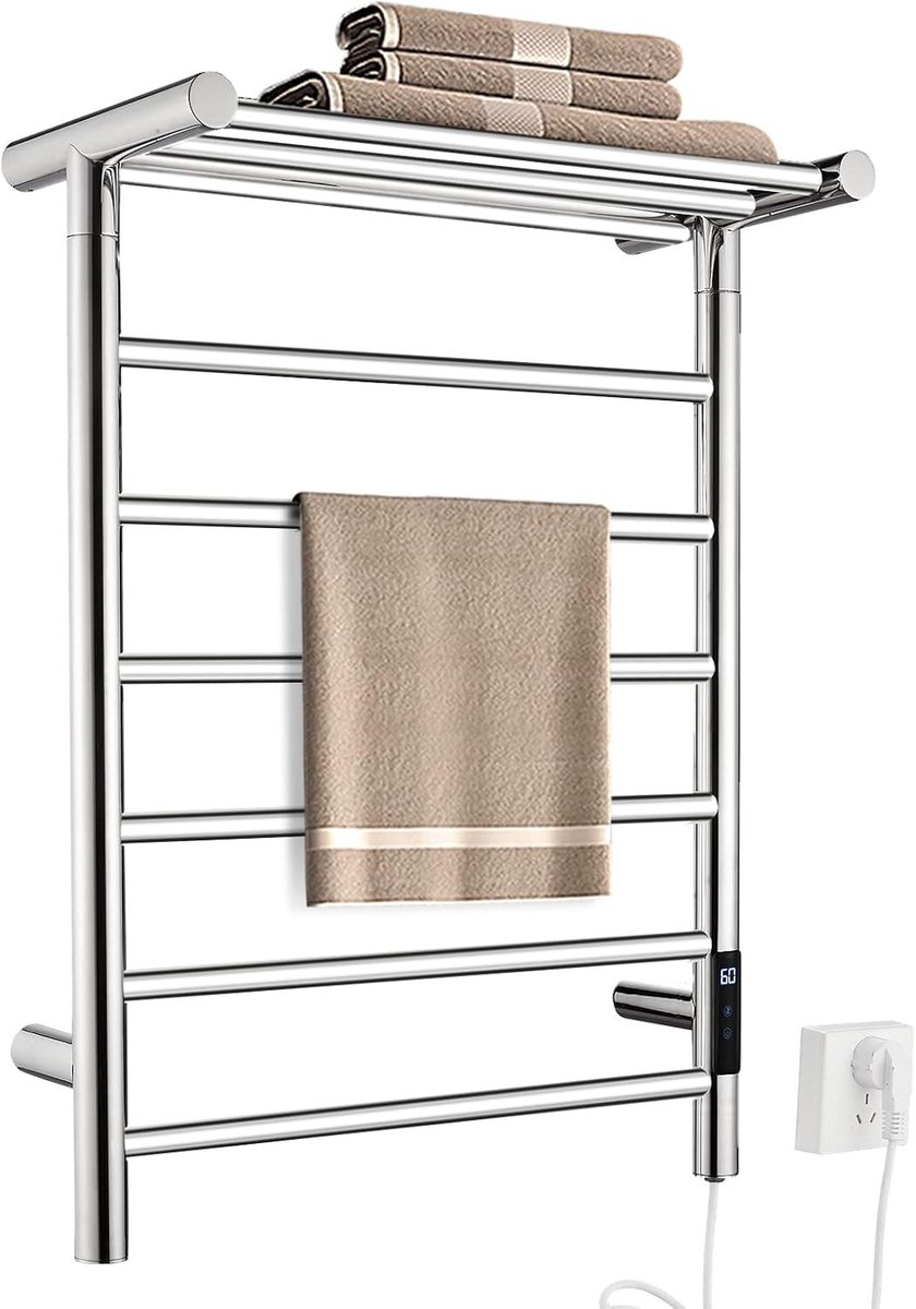 Elektrische Handdoekverwarmer - Zilver - 680 x 500 mm - Roestvrij Staal met Timer en Temperatuurregeling - Voor Wandmontage