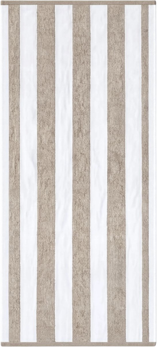 HUSH Living - Strandlaken - 100% Katoen - 100x200 cm - 550 g/m² Luxe Dikte - Badlaken voor Strand, Zwembad, Sauna en Vakantie - Streeppatroon - Zand + Wit