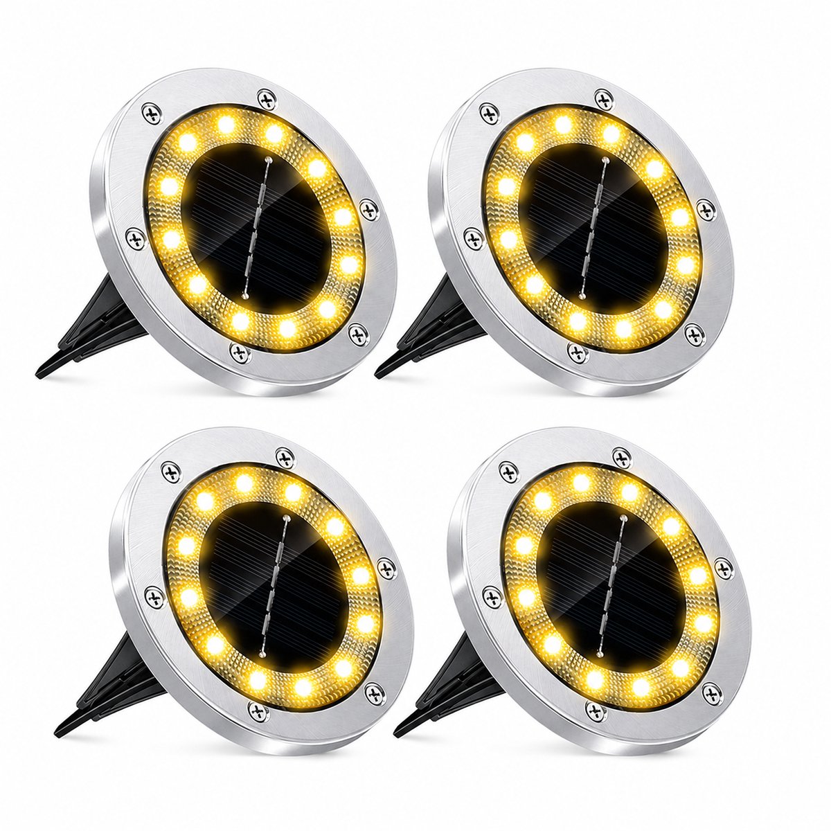 Suntac Solar Grondspots - 4 Stuks - 12 LED - RVS Zilver - IP65 - Warm Wit