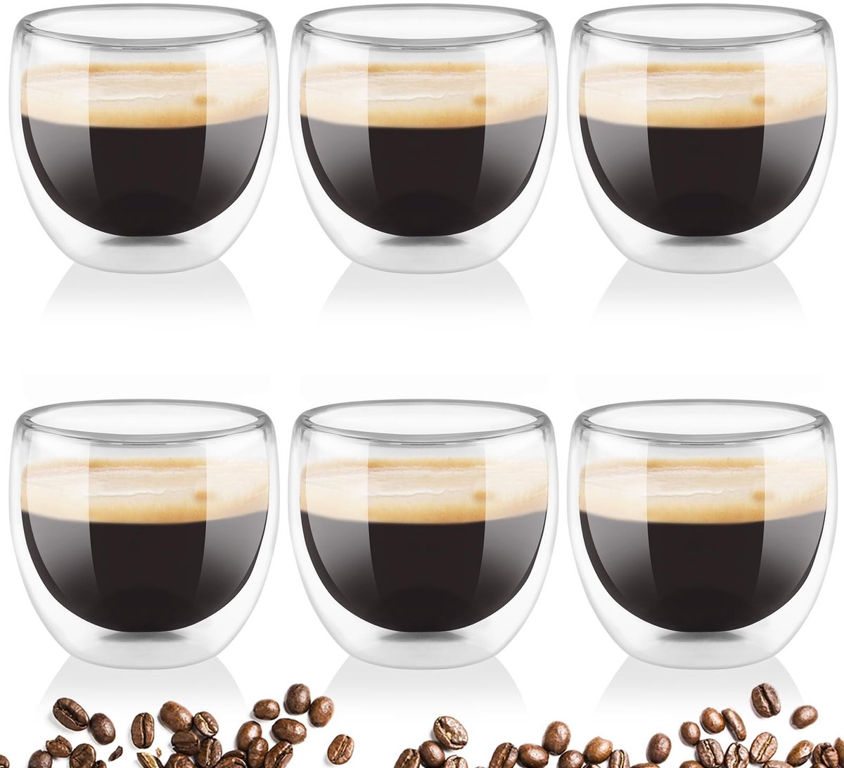 Solidchoice - Set van 6 Dubbelwandige Espresso Glazen 80ml