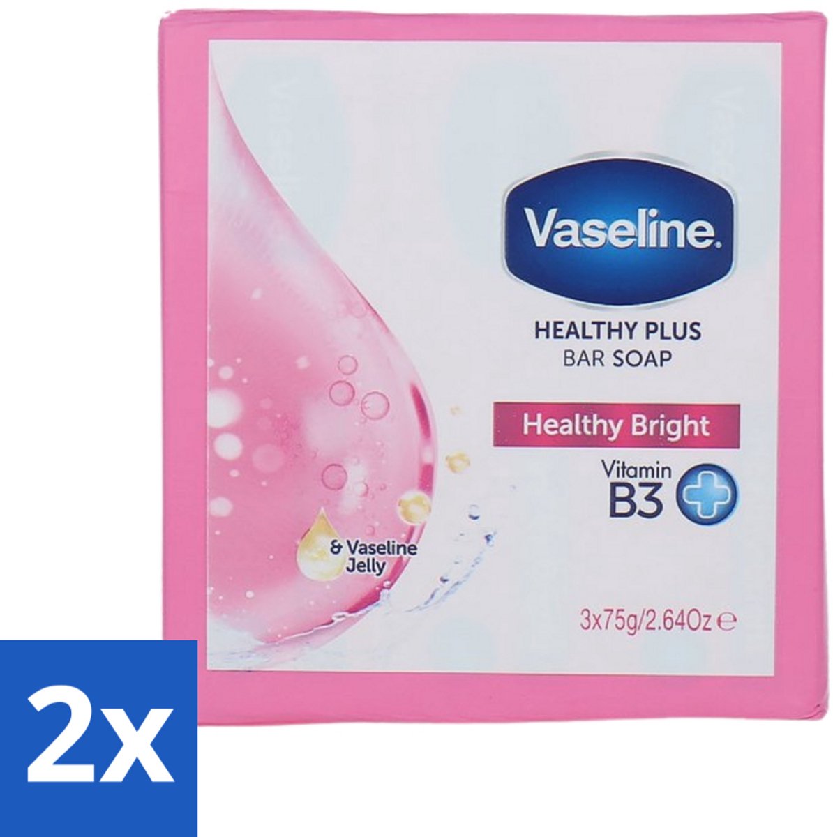 Vaseline - Healthy Bright - Zeeptablet - Reinigend & Verzorgend - 3x75 ml - Voordeelverpakking - 2 stuks