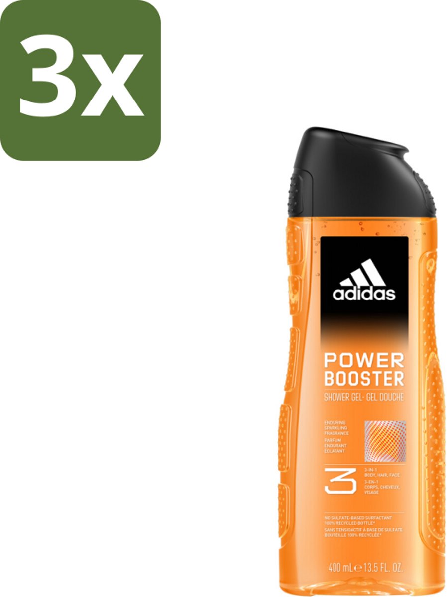 Adidas Shower Gel Power Booster 250 ml - Bulkverpakking - 3 stuks