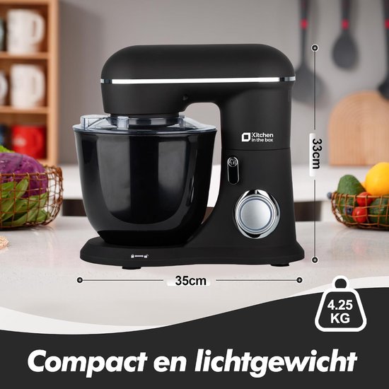 Keukenmachine - Standmixer - Bakken en Koken - Dubbele Mengkommen - 1300 Watt - Zwart — afbeelding 4