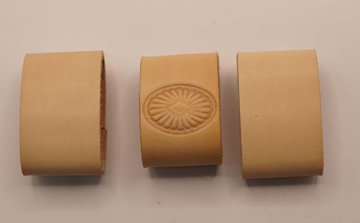 3 Lederen riem lusjes voor broekriem van 4 cm breed 2x uni, 1x ovaal siermotief - riem lusjes die je zelf kunt verven - riem lusje vervangen omdat die verloren is - riem repareren met nieuw lusje - centuur lusje repareren - leer lusje