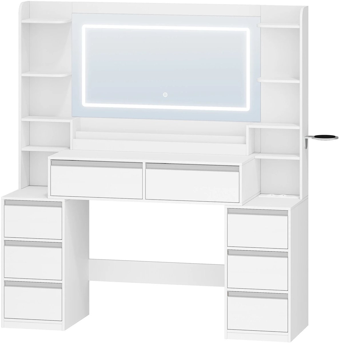 Brandistry - Kaptafel - Kaptafel met Spiegel en Verlichting - Make Up Tafel - 8 Lades - Open Vakken - 40 x 135 x 145,2 cm - Wit