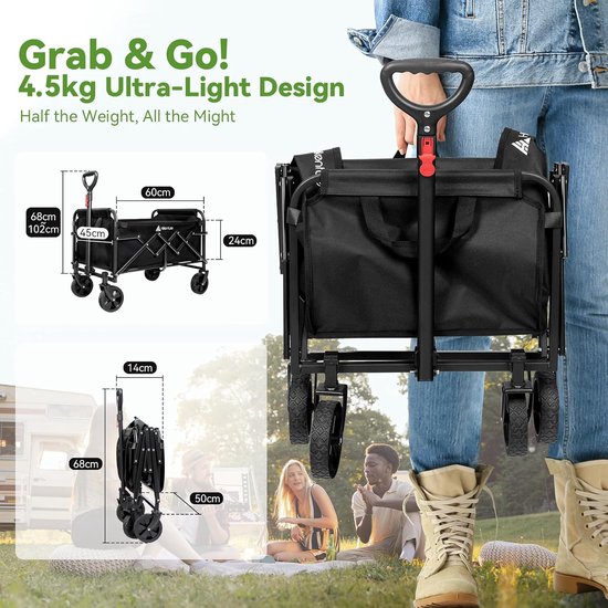 Opvouwbare transportwagen - Bolderkar - Outdoor transport - 100 kg draaglast - 65 liter capaciteit - Zwart — afbeelding 2