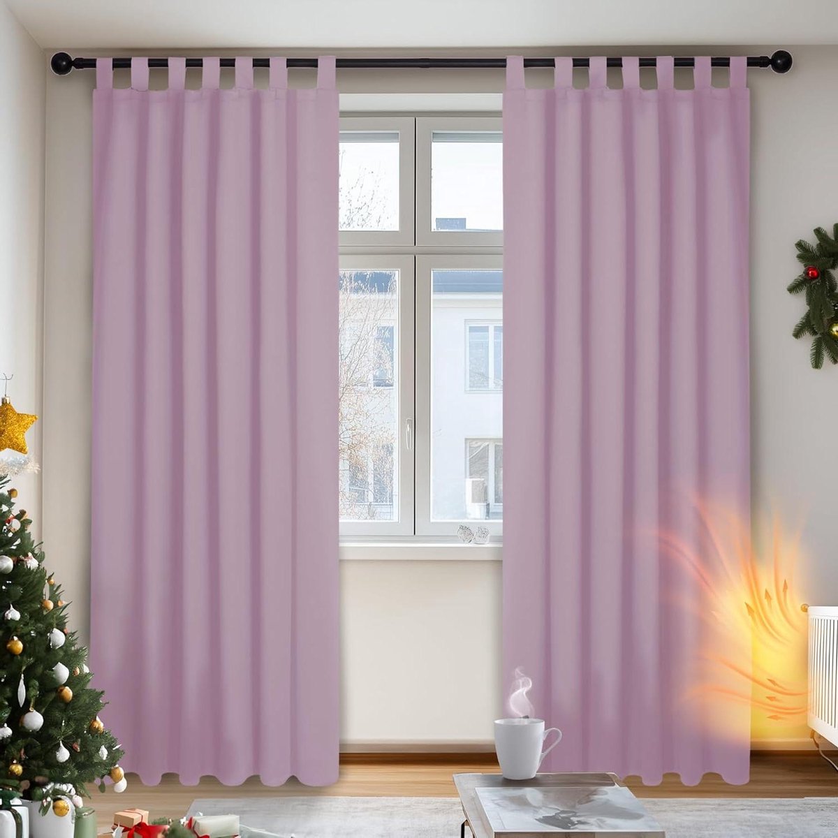 Gordijnen set - Raambekleding - Verduisteren Kamer - Warmte isolerend - 140 x 175 cm - Lichtroze
