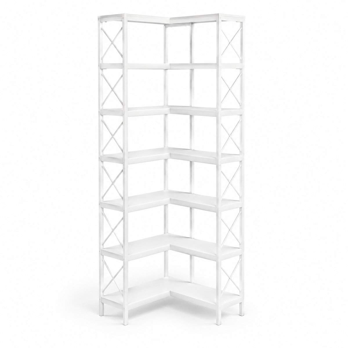 DMG Supply Hoekboekenkast L-vormig - 7 Lagen - 60 x 60 x 200 cm - Wit - Spaanplaat en Metaal