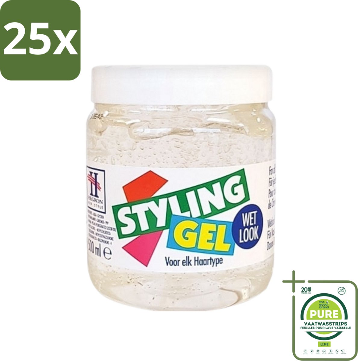 25 x Hegron - Styling Gel - Wetlook Wit - Glanzende Afwerking - 150 ml - Grootverpakking - Styling Gel - Wetlook Gel - Haar Styling - Haar Glans - Haartype