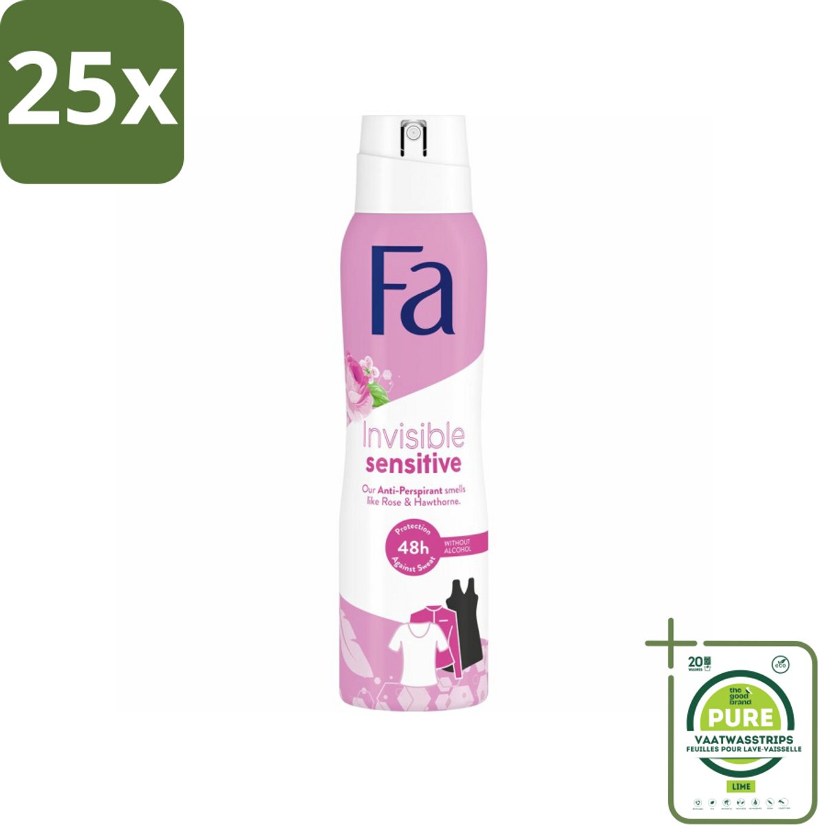 25 x Fa Deodorant Spray Invisible Sensitive 150 ml - Grootverpakking - Deodorant Spray - Anti-transpirant - Perspirant - Gevoelige Huid - 48 Uur Bescherming