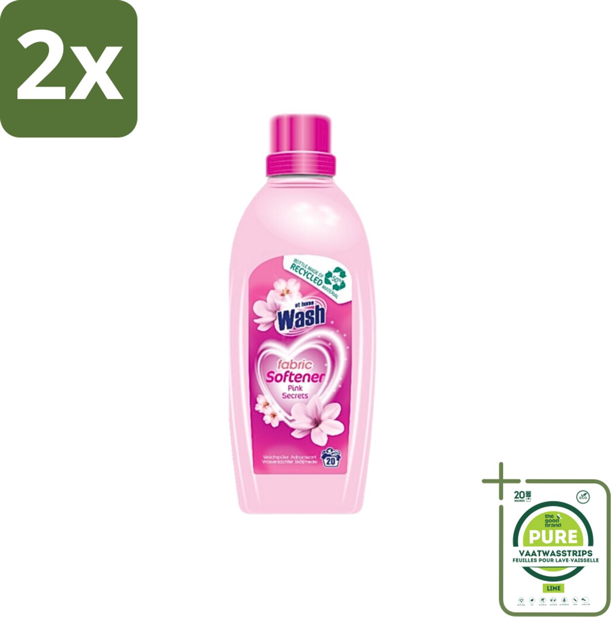 At Home - Wash - Wasverzachter - Pink Secrets - 20 Wasbeurten - Voordeelverpakking - 2 stuks - Wasverzachter - Wasverzachter pink secrets