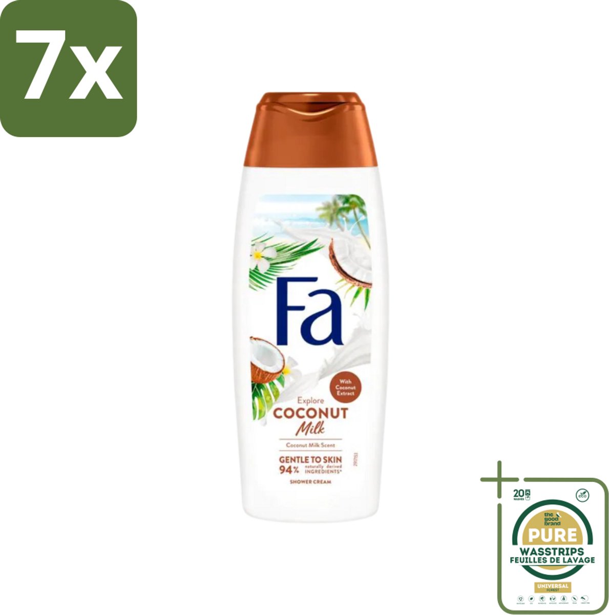 7 x Fa - Douchegel - Coconut Milk - Hydraterend & Kalmerend - Verzachtend - 250 ml - Grootverpakking - Douchegel Kokosmelk - Hydraterende Douchegel - Kalmerende Douchegel - Verzachtende Douchegel - Kokos-extract Douchegel