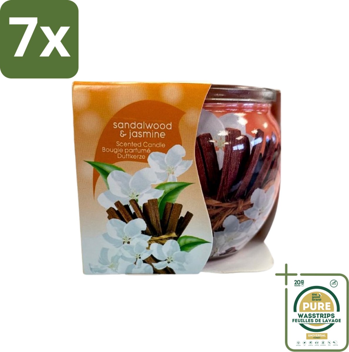 7 x At Home - Scents - Geurkaars - Sandalwood & Jasmin - 70 g - Grootverpakking - Geurkaars - Sandelhout - Jasmijn - Thuisgeur - Rustgevende Geur
