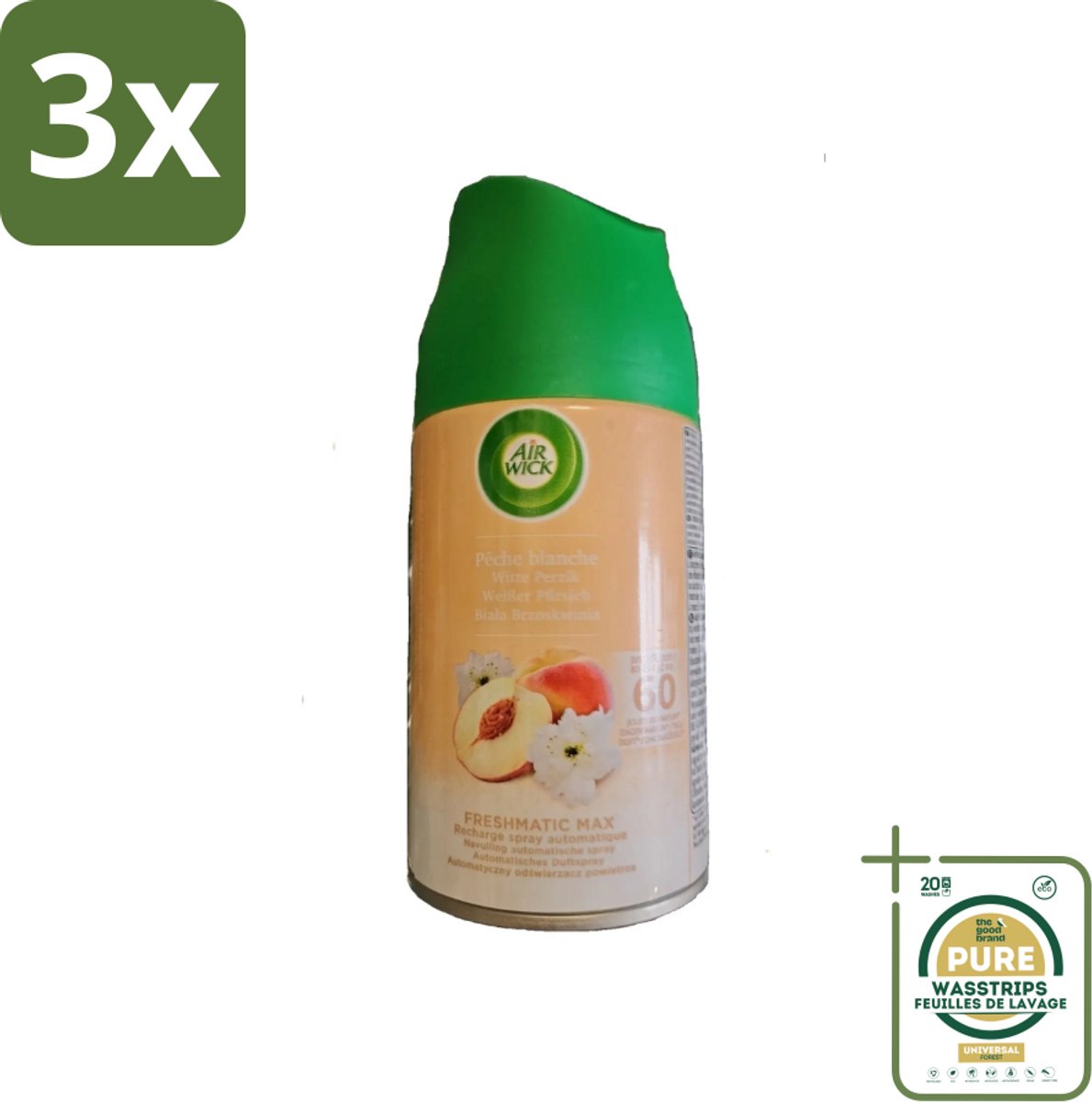 3 x Air Wick - Luchtverfrisser Navulling - Witte Perzik - Automatische Spray - 250 ml - Grootverpakking - Luchtverfrisser - Geurverspreiding - Witte Perzik - Automatische Spray - Geurintensiteit